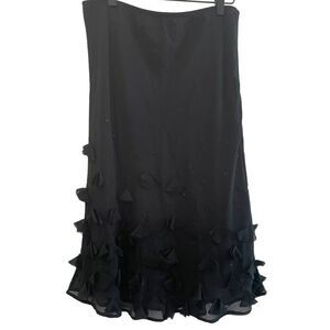 Vintage Lapis Silk Black Whimsigoth Fairy Sequin Asymmetric Ruffle Detail Skirt